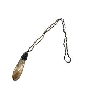 Faceted Gold-Tone Crystal Pendant Necklace With Beaded Chain